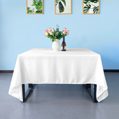 Neel Blue 90 X 90 Inch Square Spun Polyester Table ClothWater Resistant Linen Table CoverWhite from B&Q