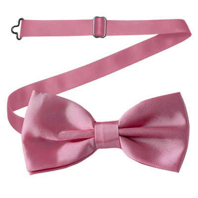 Neel Blue Men's Bow Ties Colourful Plain Solid Satin Polyester Adjustable Pre-TiesRose Pink from B&Q