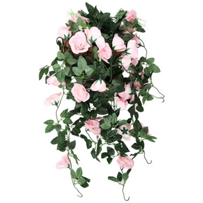 B&Q -  Pink Artificial Rose Flower Hanging Vines Silk Garland18 Flowers110Cm(3.6Ft)