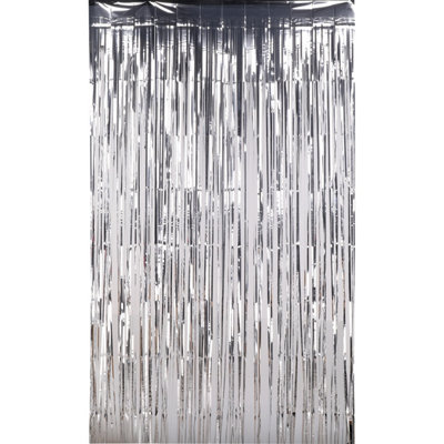 Neel Blue Silver Metallic Tinsel Curtain Foil Fringe Backdrop Steamers1M X 2M from B&Q