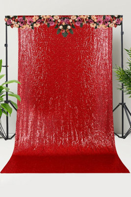 B&Q -  Shiny Fabric Sequin Backdrop Glitter CurtainRed4Ft X 9Ft