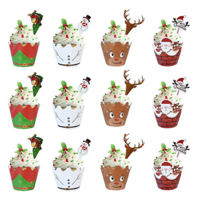 B&Q -  Christmas Paper Cupcake Toppers Wrappers4 Different Styles For Xmas Party Supplies Favor