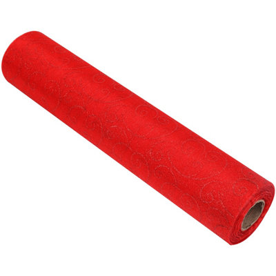 Neel Blue 25M X 29Cm Organza Roll Sparkle Snow Sheer Glitter Fabric With Flocked Swirl DesignRed from B&Q