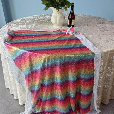 B&Q -  Rainbow Sequin Rectangle Table Cloth Overlay Sparkly Shiny Glitter Tablecloth50X72