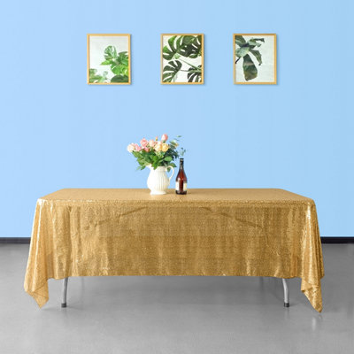 Neel Blue 70X108 Inch Rectangle Sequin TableclothGold from B&Q