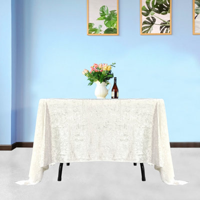 Neel Blue Diamond Velvet Square TableclothIvory 90 Inch X 90 Inch from B&Q