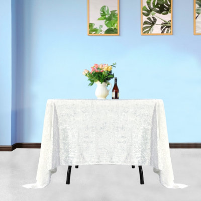 Neel Blue Diamond Velvet Square TableclothWhite 90 Inch X 90 Inch from B&Q