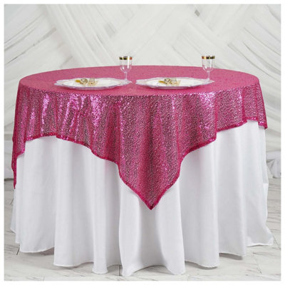 B&Q -  Fucshia Sequin Square Table Cloth Overlay Sparkly Glitter Table Cloth50X50