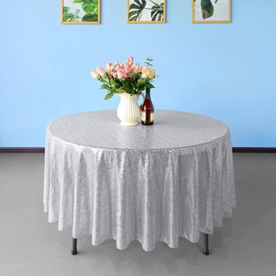 Neel Blue 70 Inch Round Sequin TableclothSilver from B&Q