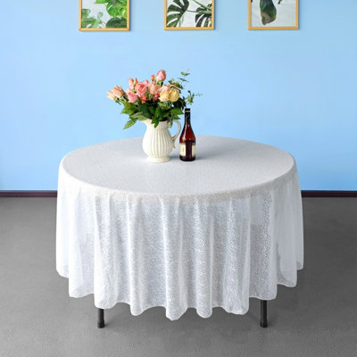 Neel Blue 70 Inch Round Sequin TableclothWhite from B&Q