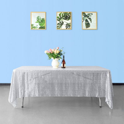 Neel Blue 70X108 Inch Rectangle Sequin TableclothSilver from B&Q