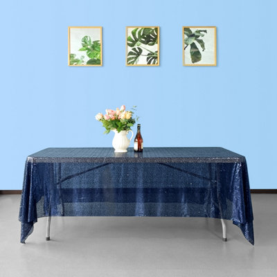 Neel Blue 70X144 Inch Rectangle Sequin TableclothNavy from B&Q