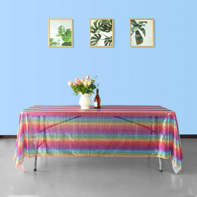 Neel Blue 70X144 Inch Rectangle Sequin TableclothRainbow from B&Q