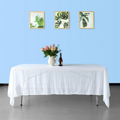 Neel Blue 70X144 Inch Rectangle Sequin TableclothWhite from B&Q