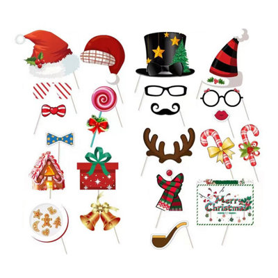 Neel Blue 22Pcs Christmas Party Props Photo Booth Props Assorted Design Xmas Party Selfie Photo Props from B&Q