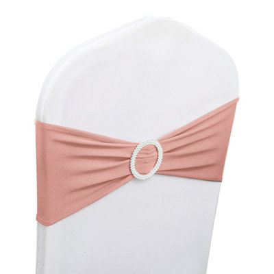 B&Q -  13"x5" Rose Gold Spandex Chair Bands With Slider BuckleStretchy Elastic Chair Sash1Pc