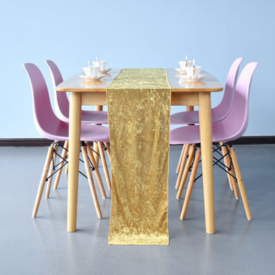 Neel Blue Crushed Velvet Table RunnerGold33Cm X 274Cm from B&Q