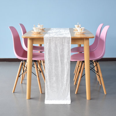 Neel Blue Crushed Velvet Table RunnerIvory33Cm X 274Cm from B&Q