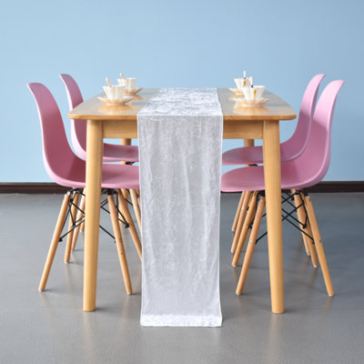 Neel Blue Crushed Velvet Table RunnerWhite33Cm X 274Cm from B&Q
