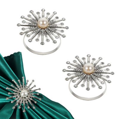 B&Q -  Pearl & Diamante Design Napkin Holder Ring Serviettes HolderSilver