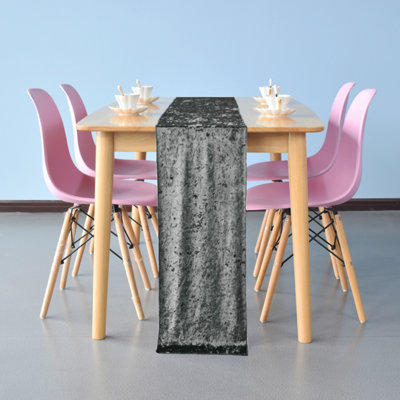 Neel Blue Crushed Velvet Table RunnerSilver33Cm X 274Cm from B&Q