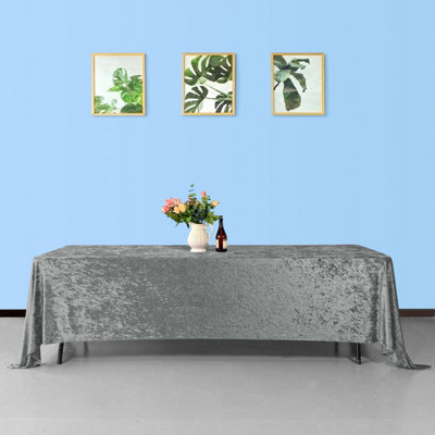 Neel Blue Diamond Velvet Rectangle TableclothSliver 70 Inch X 144 Inch from B&Q