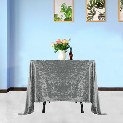 Neel Blue Diamond Velvet Square TableclothSliver 90 Inch X 90 Inch from B&Q