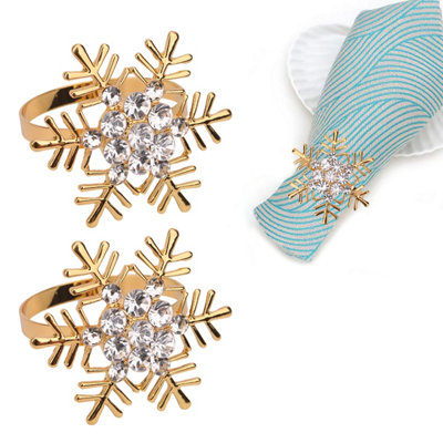 Neel Blue Snowflakes Design Christmas Napkin Ring Serviettes BucklesGold from B&Q