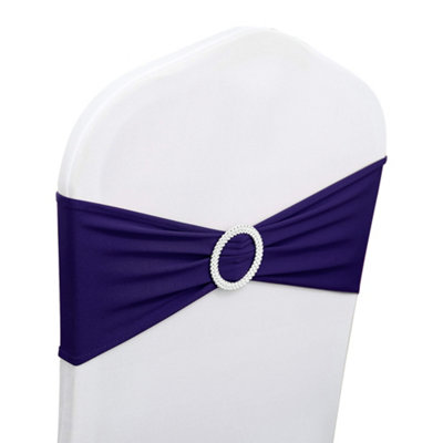 Neel Blue 13"x5" Dark Purple Spandex Chair Bands With Slider BuckleStretchy Elastic Chair Sash10Pcs from B&Q