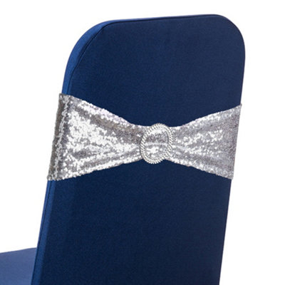Neel Blue 10Pcs Sequin Chair Band With Slider BuckleStretchy Fabric Chair Band SashSilver from B&Q