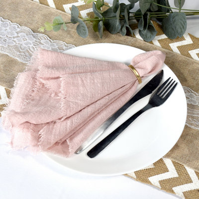 B&Q -  Fringe Cotton Cloth Napkin For DinnerDusty PinkPack Of 6