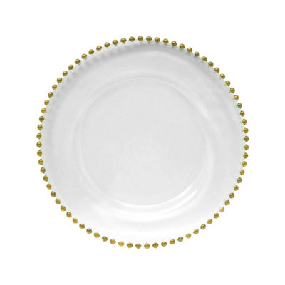 B&Q -  Clear Acrylic Charger Plate With Gold Beads33Cm