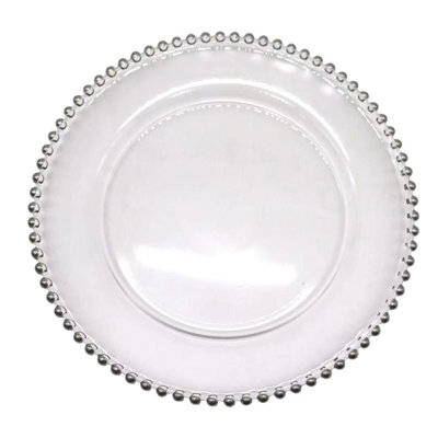 B&Q -  Clear Acrylic Charger Plate With Silver Beads33Cm