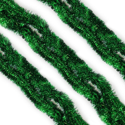 B&Q -  Green Metallic Shiny Christmas Tinsel Garland For Xmas Tree & Home Decorations2M X 9Cm