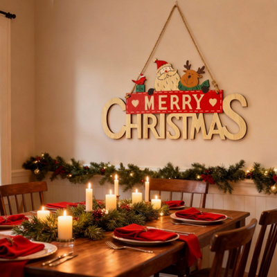Neel Blue Rustic Wooden Christmas Table SignMerry Xmas Tabletop CentrepieceWood Table Ornament from B&Q