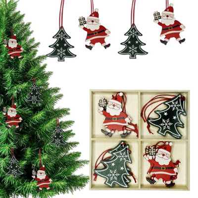 Neel Blue Wooden Christmas Hanging DecorationsRustic Xmas Tree Ornaments With Santa Claus4 Designs from B&Q