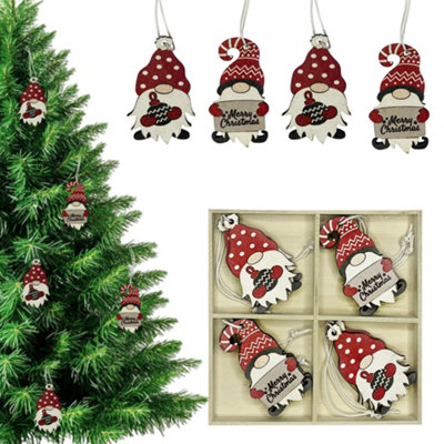 Neel Blue Wooden Xmas Tree Hanging DecorationsRed & White Gnome Ornaments With Merry Christmas from B&Q