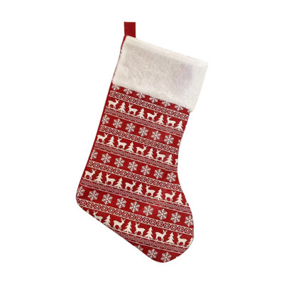 Neel Blue Christmas Santa Stocking Reindeer & Xmas Tree Printed Polyester Sock For Hanging Gift & Candy Pouch from B&Q