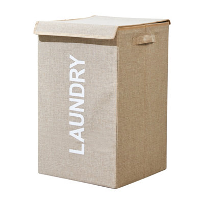 Neel Blue Beige Polyester Large Laundry Hamper Collapsible Laundry Basket57L from B&Q