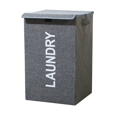 Neel Blue Grey Polyester Large Laundry Hamper Collapsible Laundry Basket57L from B&Q