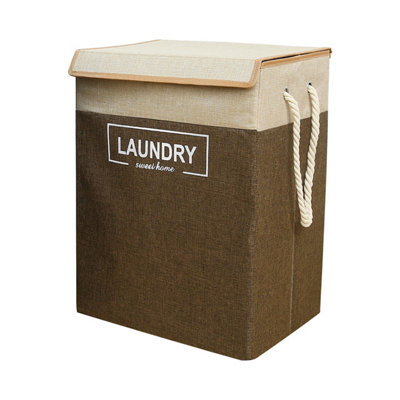 Neel Blue Coffee Polyester Large Laundry Hamper Collapsible Laundry Basket70L from B&Q