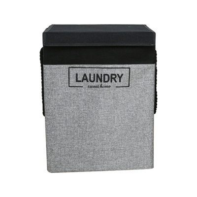 Neel Blue Grey Polyester Large Laundry Hamper Collapsible Laundry Basket70L from B&Q