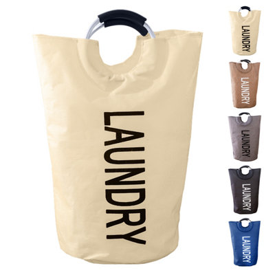 Neel Blue 40L Beige Collapsible Laundry Hamper With Padded Handles Foldable Laundry Basket from B&Q