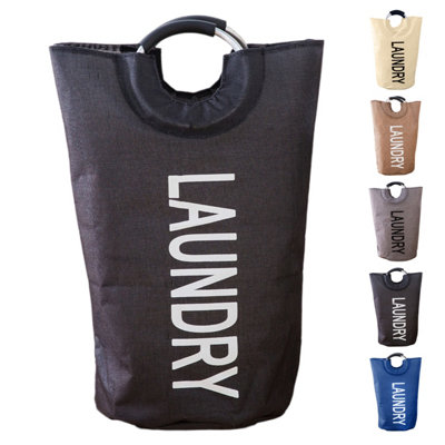 Neel Blue 40L Black Collapsible Laundry Hamper With Padded Handles Foldable Laundry Basket from B&Q