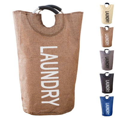 Neel Blue 40L Coffee Collapsible Laundry Hamper With Padded Handles Foldable Laundry Basket from B&Q