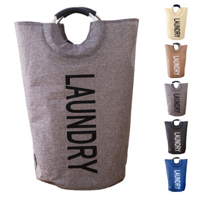 Neel Blue 40L Grey Collapsible Laundry Hamper With Padded Handles Foldable Laundry Basket from B&Q