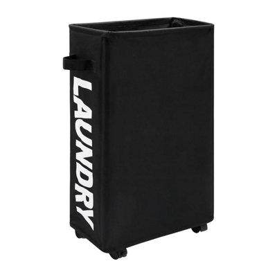 Neel Blue Black Polyester Laundry Hamper Collapsible Medium Laundry Basket With Wheels38L from B&Q