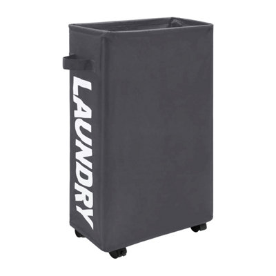 Neel Blue Grey Polyester Laundry Hamper Collapsible Medium Laundry Basket With Wheels38L from B&Q