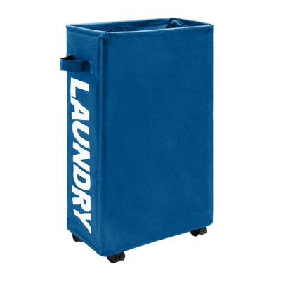 Neel Blue Navy Polyester Laundry Hamper Collapsible Medium Laundry Basket With Wheels38L from B&Q
