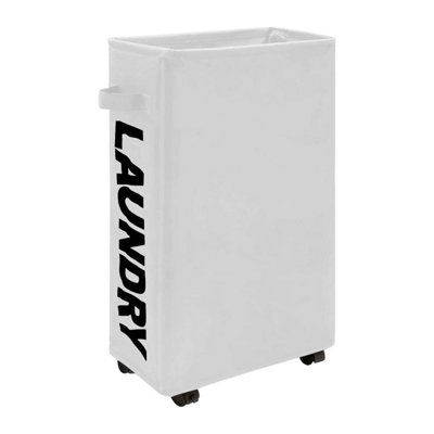 Neel Blue White Polyester Laundry Hamper Collapsible Medium Laundry Basket With Wheels38L from B&Q